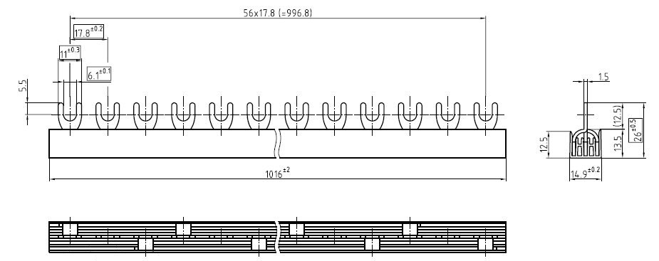 Phasenschiene 3ph 17,8mm 1000mm 10qmm 63A Gabel Isoliert