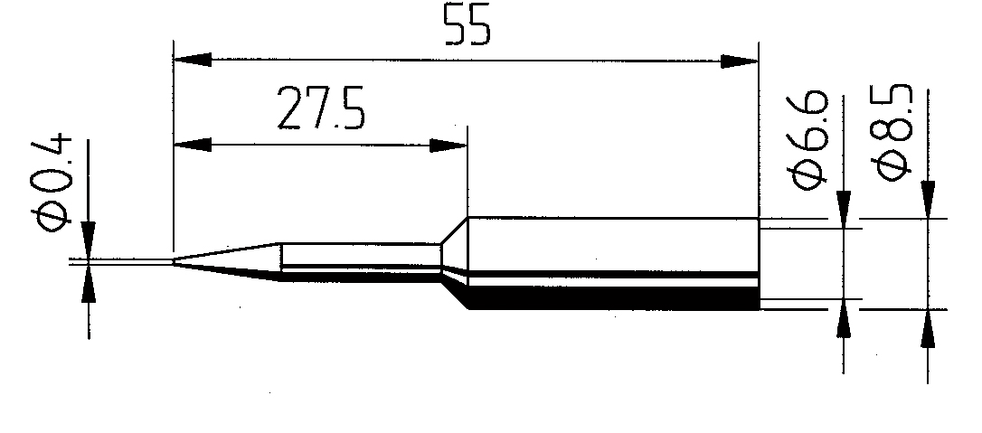 Lötspitze ger spitz 0,4x55mm Dauerlöt Ø8,5mm/A Ø6,6mm/I