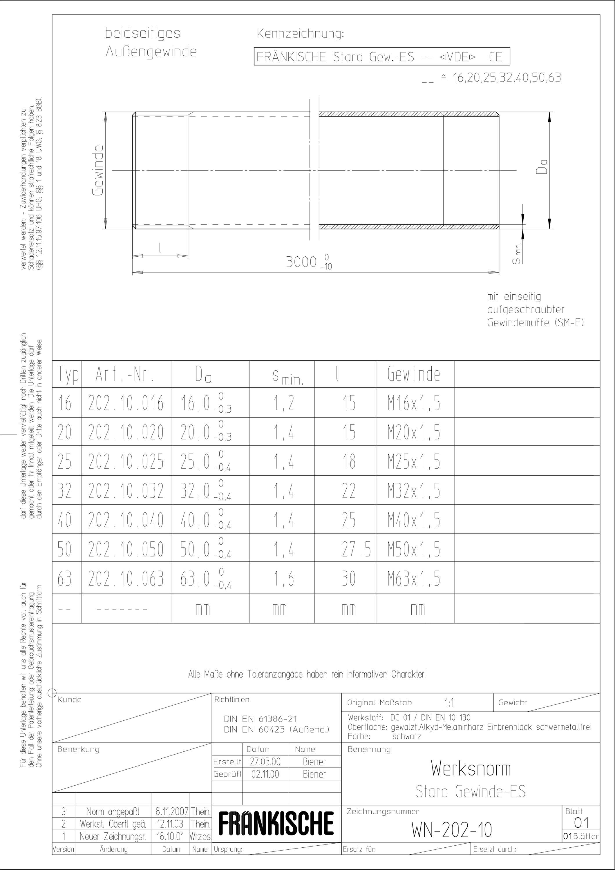 Stahl-Gewinderohr Ø16mm starr lack 5Kl ST -45-250°C Innengewinde (metrisch)