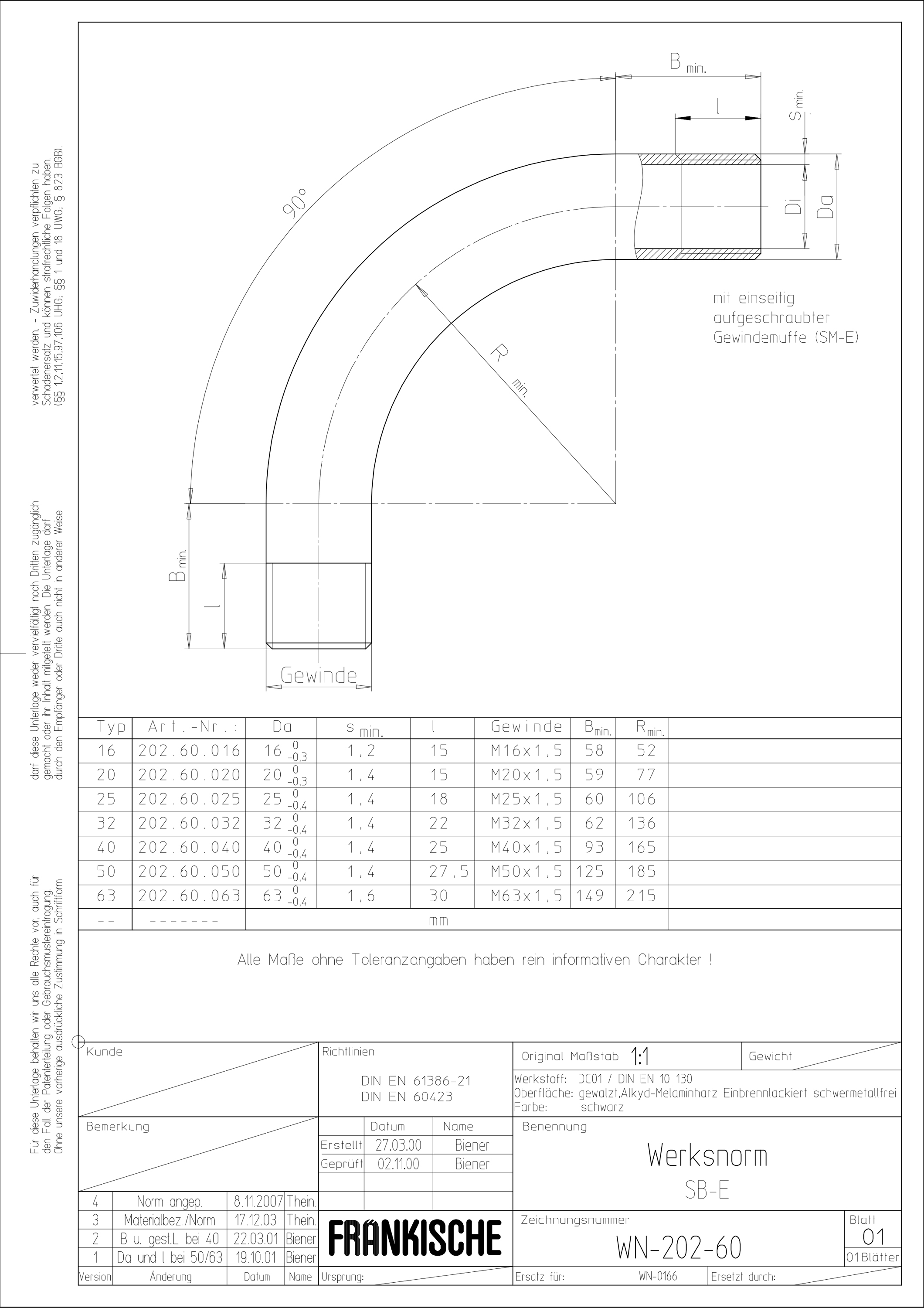 Stahl-Gewindebogen Ø16mm lack Muffe hfr sw Mit Muffe