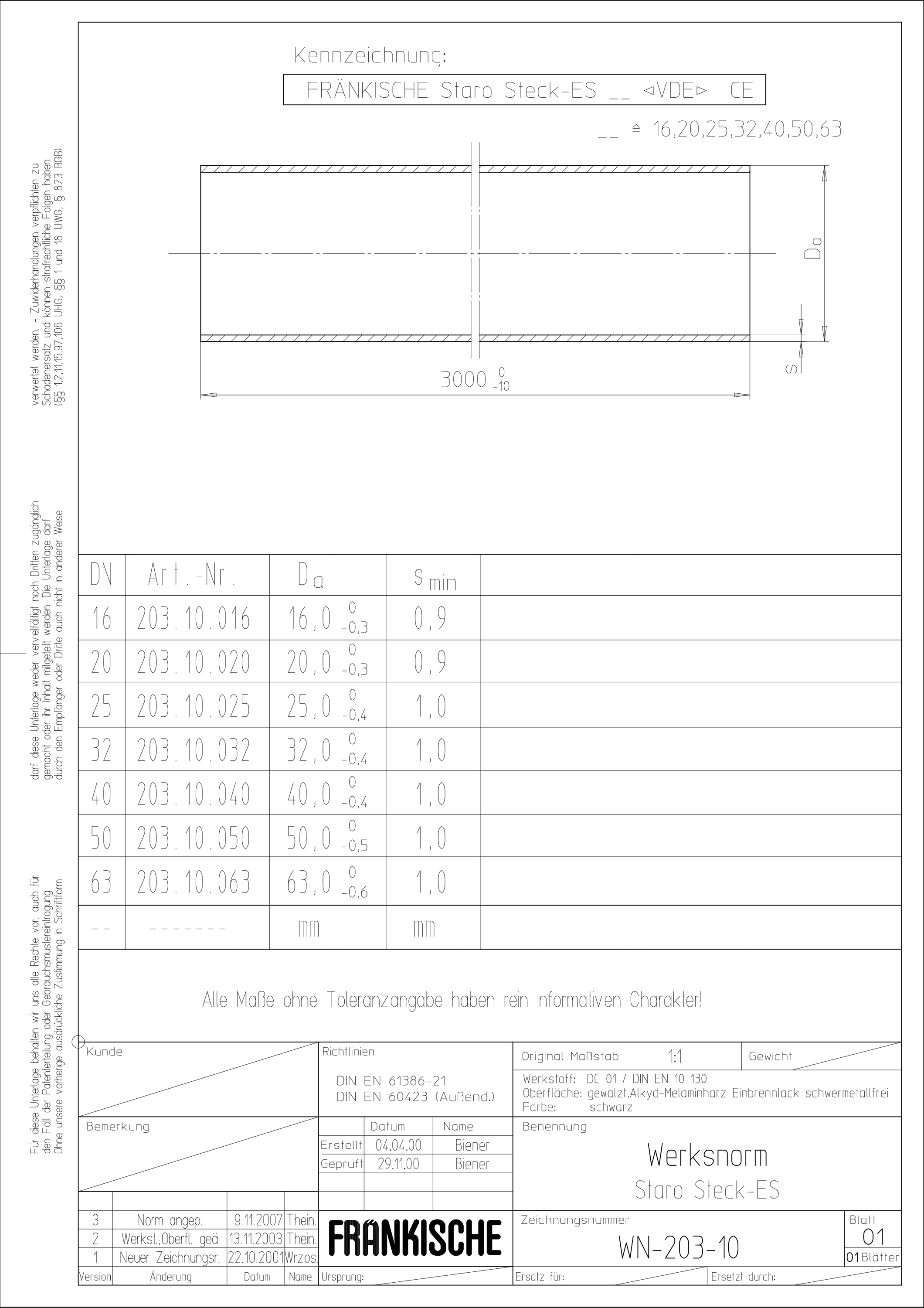 Stahl-Steckrohr Ø16mm starr lack 4Kl ST -45-250°C Rohrende