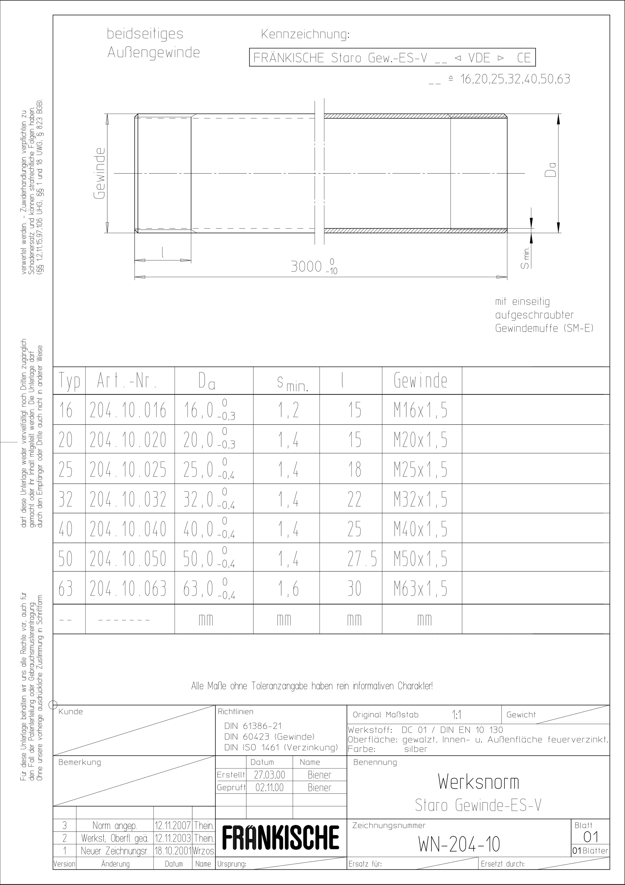 Stahl-Gewinderohr Ø16mm starr f/vz 5Kl ST -45-400°C Innengewinde (metrisch)