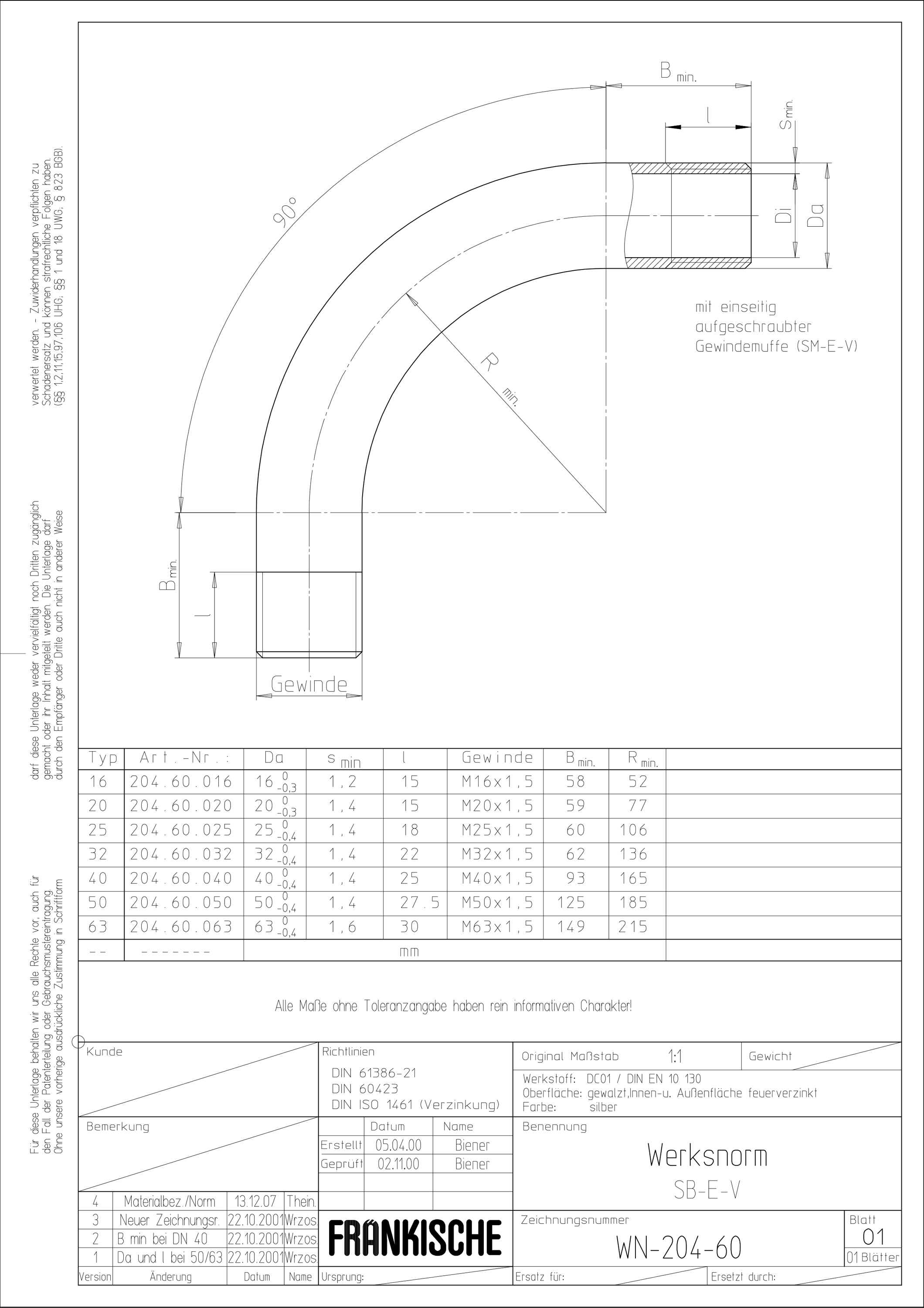 Stahl-Gewindebogen Ø16mm f/vz Muffe hfr zink Mit Muffe