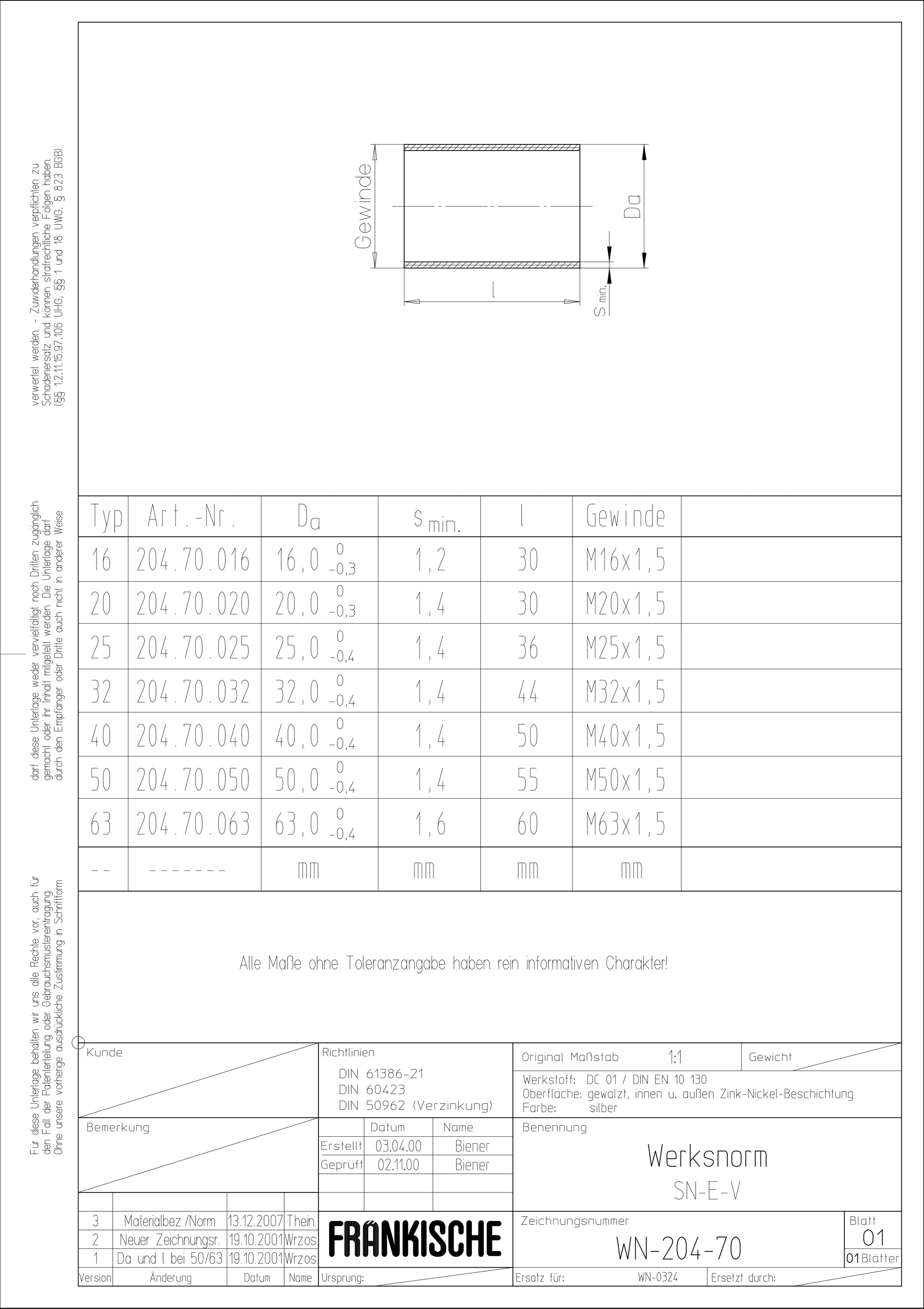 Stahl-Gewindemuffe Metall g/vz hfr zink Ø16mm