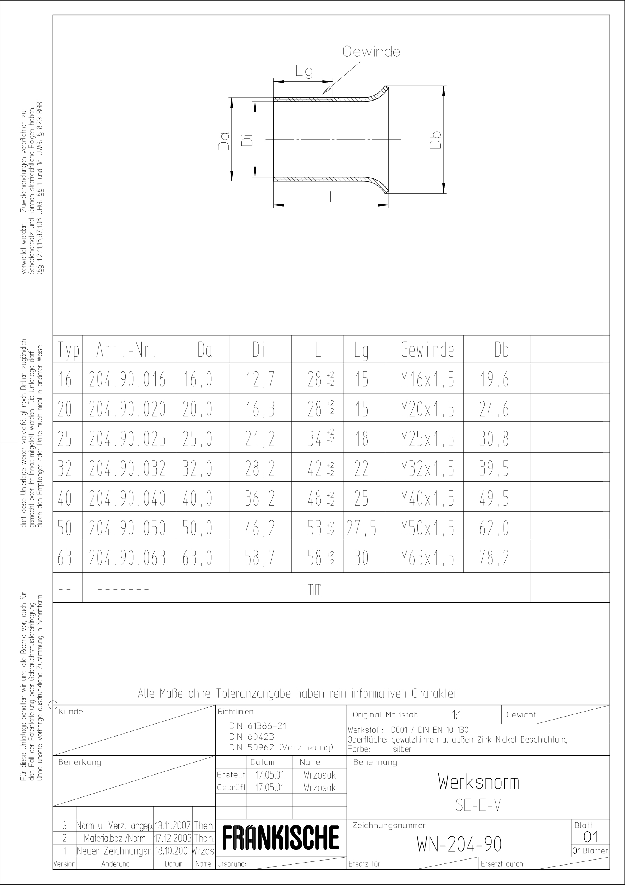 Gewindeendtülle Metall Ø1 zink g/vz Ø16mm