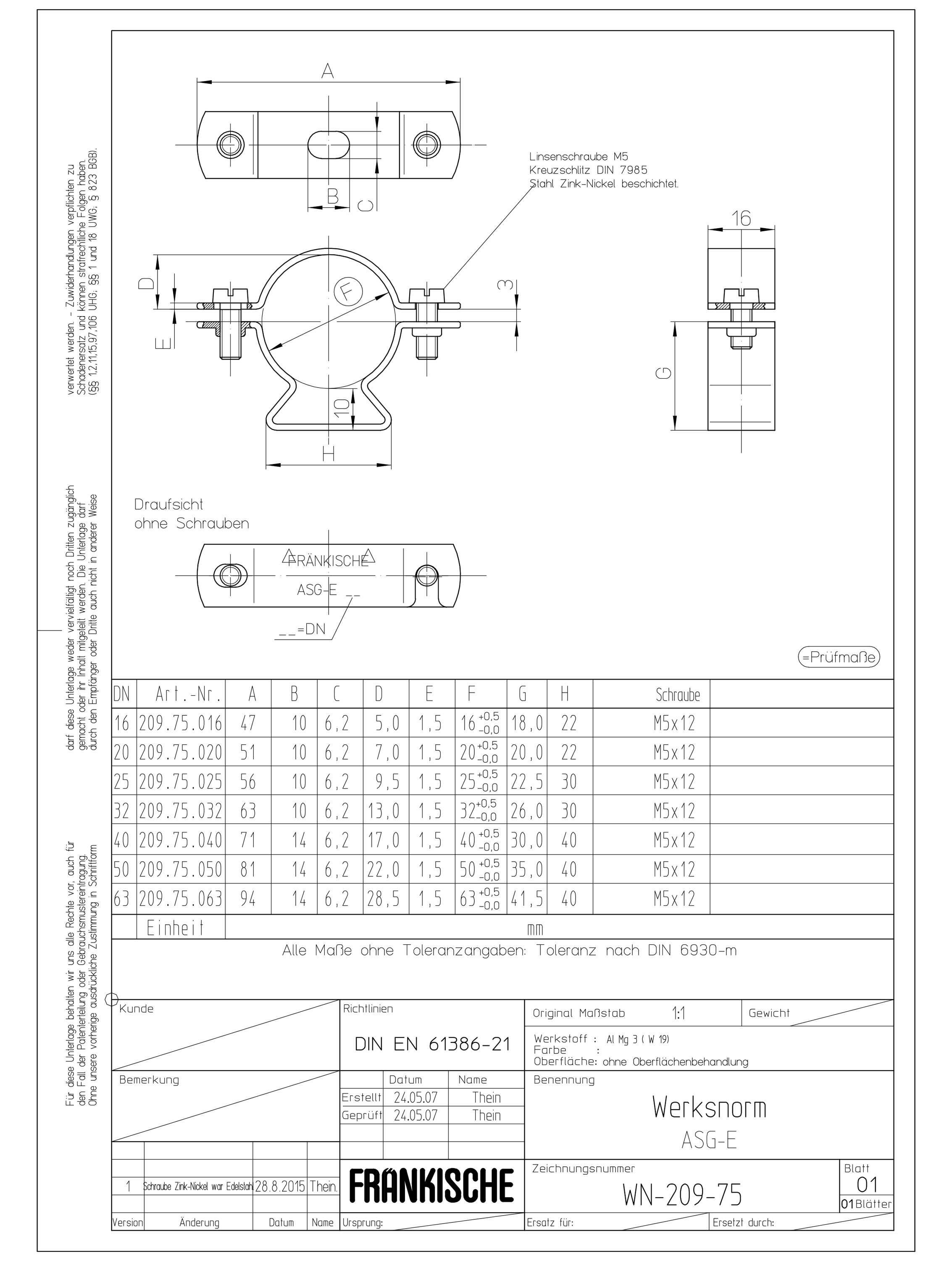 Befestigungsschelle Rohr Ø16mm Alu unbeh