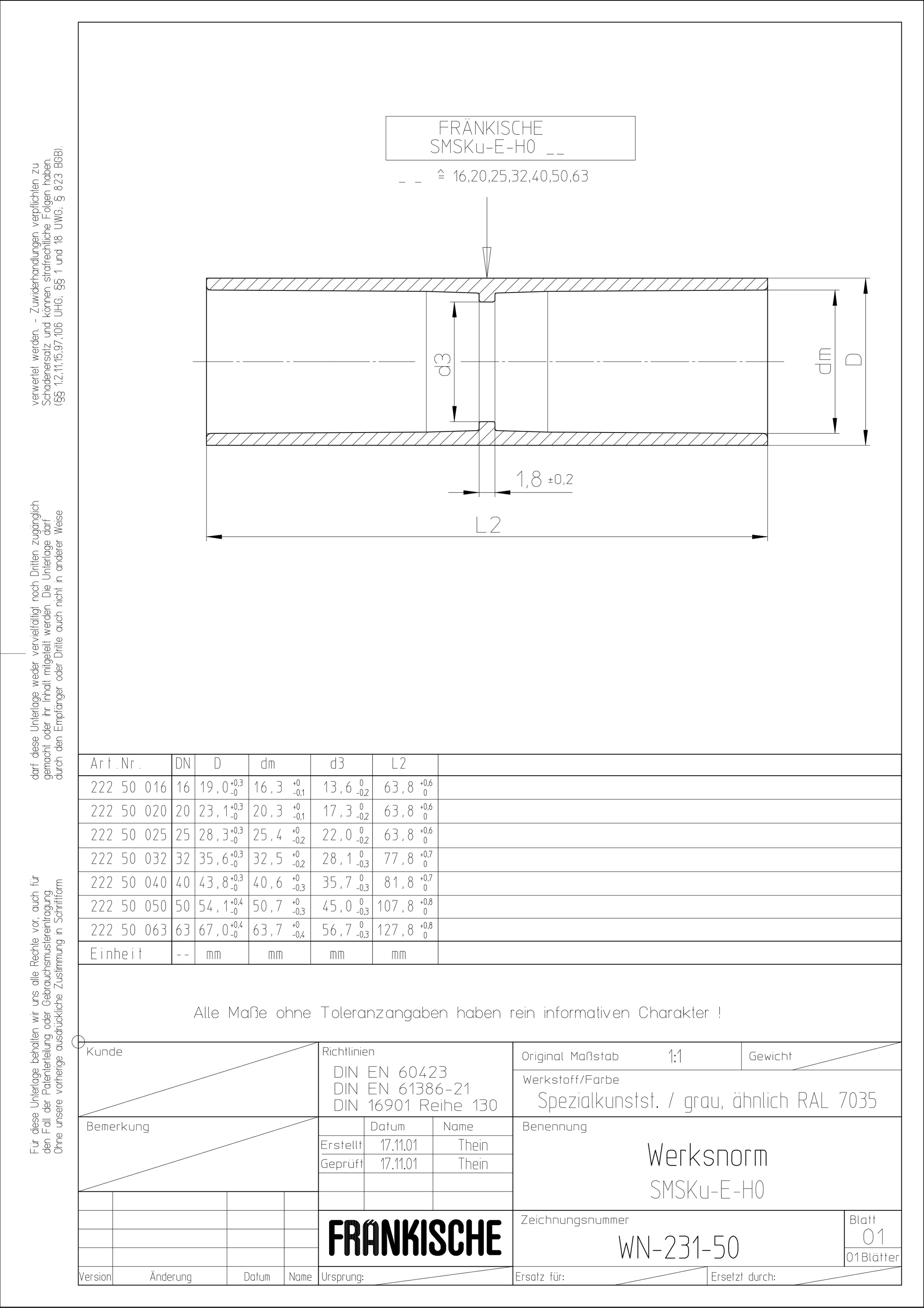 Steckmuffe PPO Ø25mm unbeh hfr gr Polyphenylenoxid