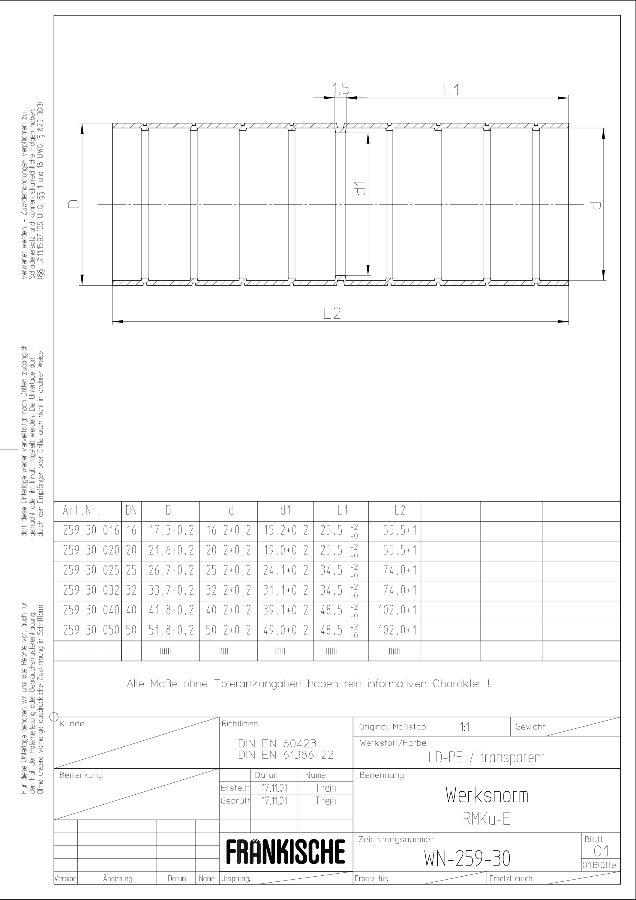 Steckmuffe Kst Ø16mm unbeh tra transp