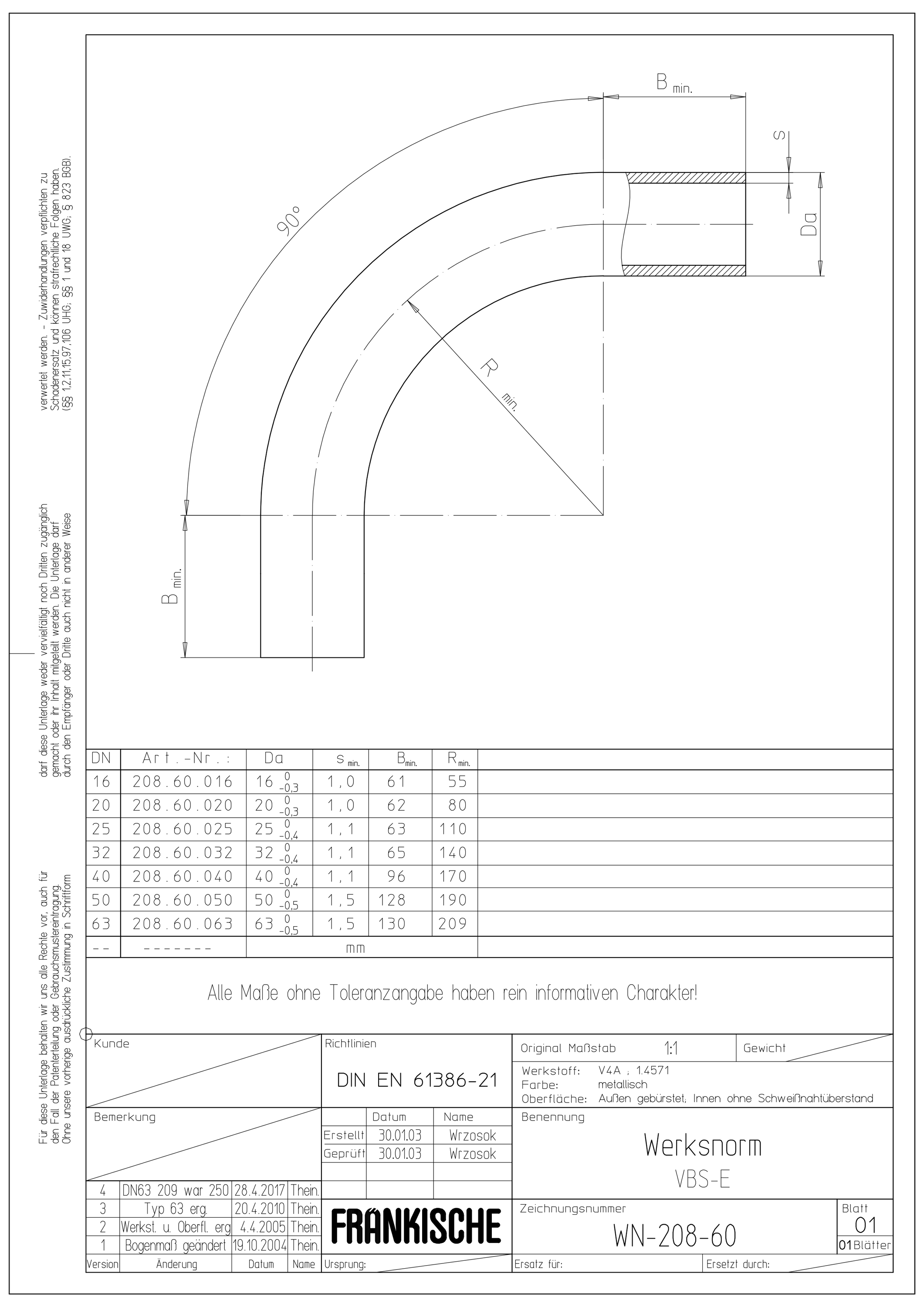 Steckbogen Ø16mm Metall unbeh hfr edst Oberfl.gebürst