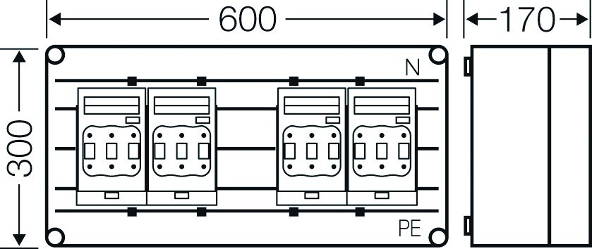 Lasttrenngehäuse NH00 125A 690V IP65 600x170x300mm