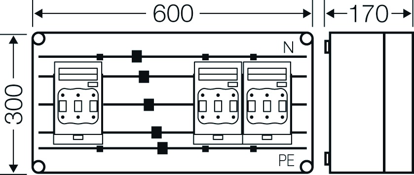 Lasttrenngehäuse NH00 125A 690V IP65 600x170x300mm
