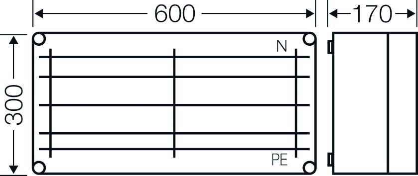 Sammelschienengehäuse Kst 630A 5p IP65 Mit Sammelschiene bestückt 300x600x170mm