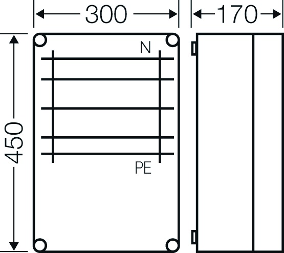 Sammelschienengehäuse Kst 400A 5p IP65 Mit Sammelschiene bestückt 450x300x170mm