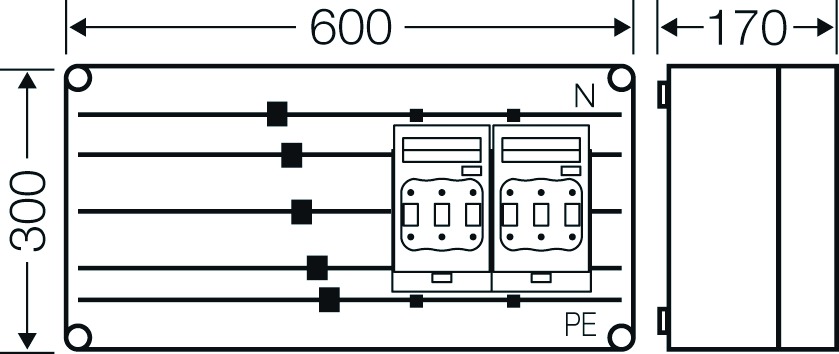 Lasttrenngehäuse NH00 630A 690V IP65 600x170x300mm