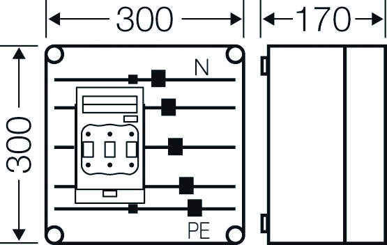 Lasttrenngehäuse NH00 400A 690V IP65 300x170x300mm