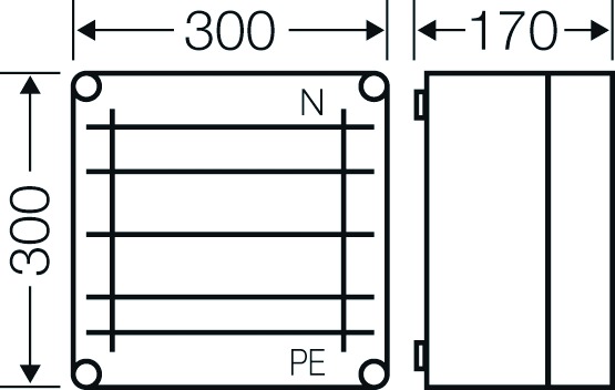 Sammelschienengehäuse Kst 400A 5p IP65 Mit Sammelschiene bestückt 300x300x170mm