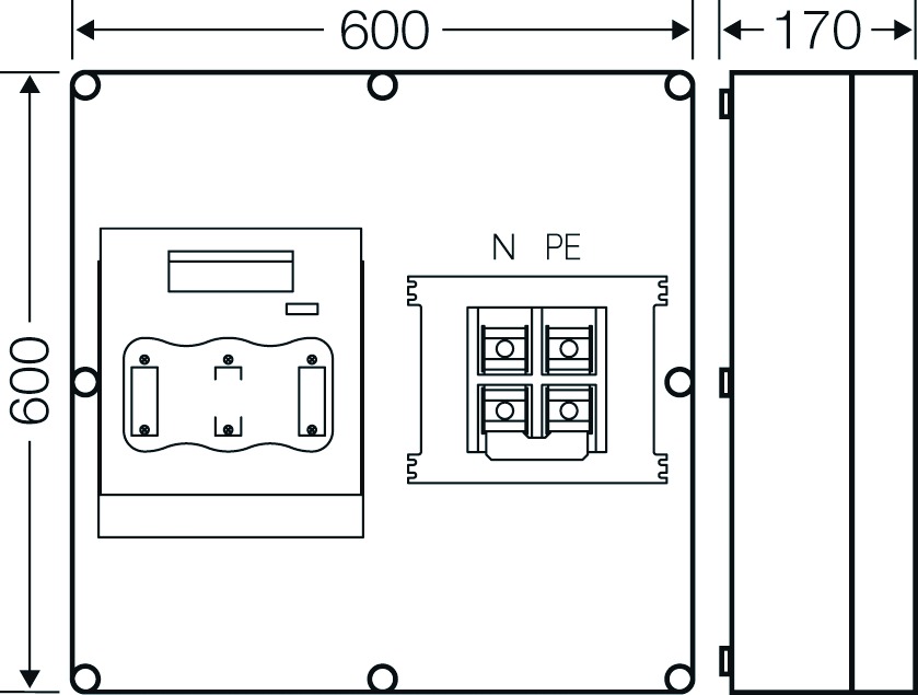 Lasttrenngehäuse NH3 630A 690V IP65 600x170x600mm