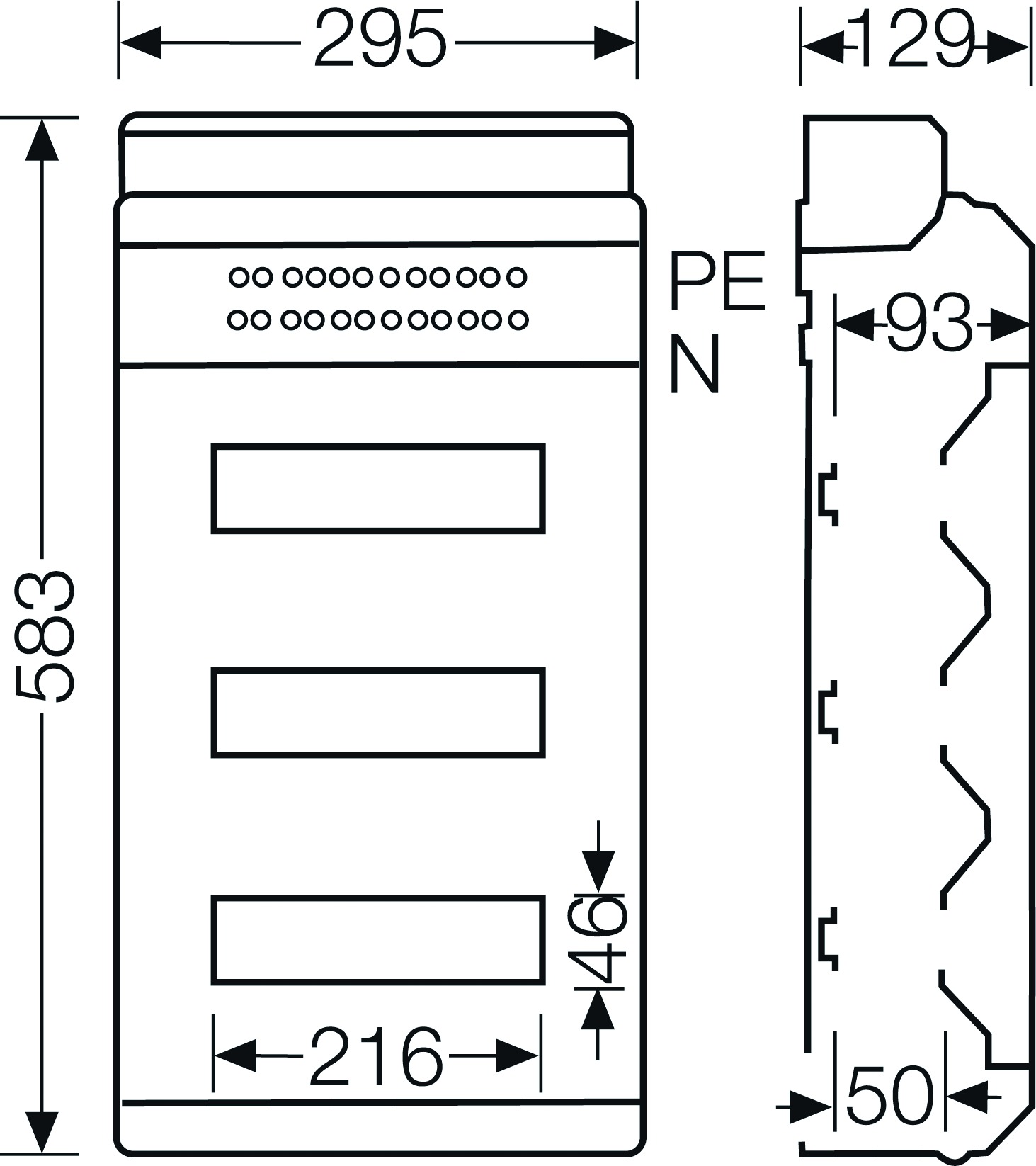 Automatengehäuse AP 3x12TE Kst IP65 REG 295x583x129mm ET93mm