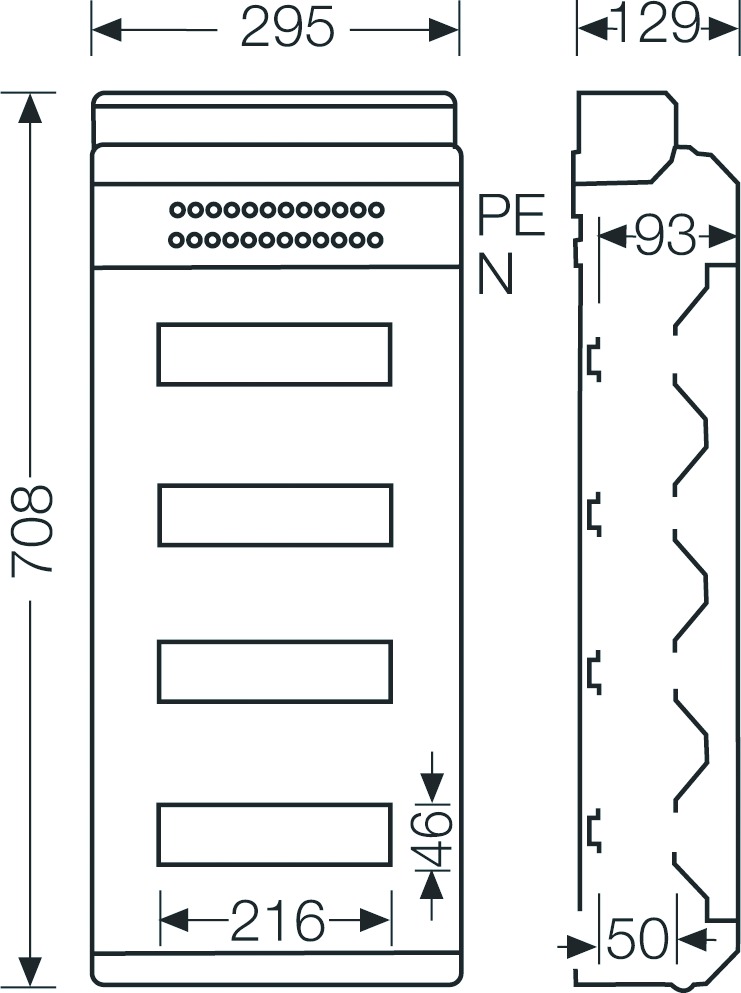 Automatengehäuse AP 4x12TE Kst IP65 REG 295x708x129mm ET93mm