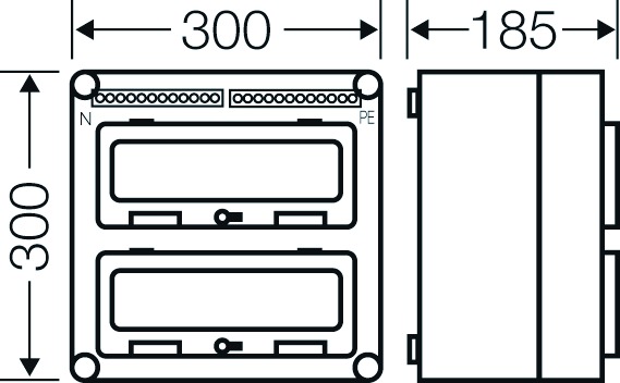 Automatengehäuse AP 2x12TE Kst IP65 REG 300x300x185mm ET93mm