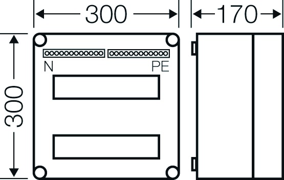 Automatengehäuse AP 2x12TE Kst IP65 REG 300x300x170mm ET93mm