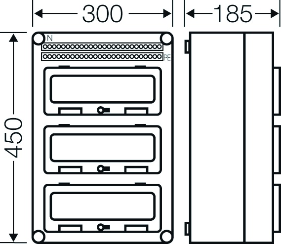 Automatengehäuse AP 3x12TE Kst IP65 REG 300x450x185mm ET93mm