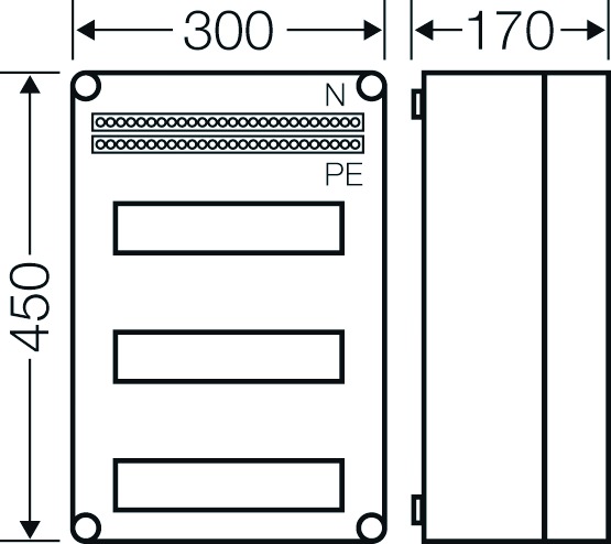 Automatengehäuse AP 3x12TE Kst IP65 REG 300x450x170mm ET93mm