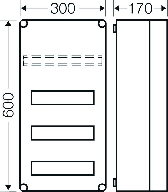 Automatengehäuse AP 3x12TE Kst IP65 REG 300x600x170mm ET93mm