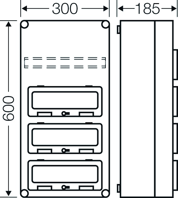 Automatengehäuse AP 3x12TE Kst IP65 REG 300x600x185mm ET93mm