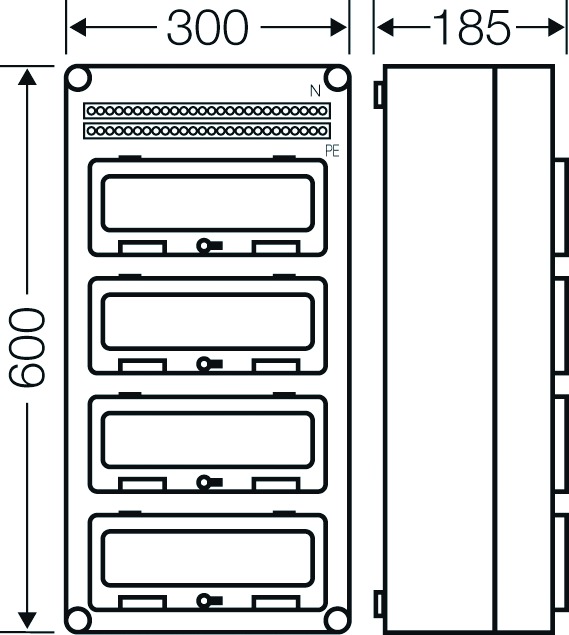 Automatengehäuse AP 4x12TE Kst IP65 REG 300x600x185mm ET93mm