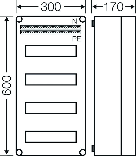 Automatengehäuse AP 4x12TE Kst IP65 REG 300x600x170mm ET93mm