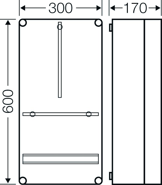 Zählergehäuse Aufb IP65 Kst ET146mm 300x600x170mm Mit Tragschiene