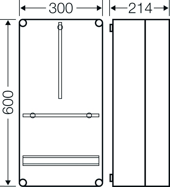 Zählergehäuse Aufb IP65 Kst ET190mm 300x600x214mm Mit Tragschiene