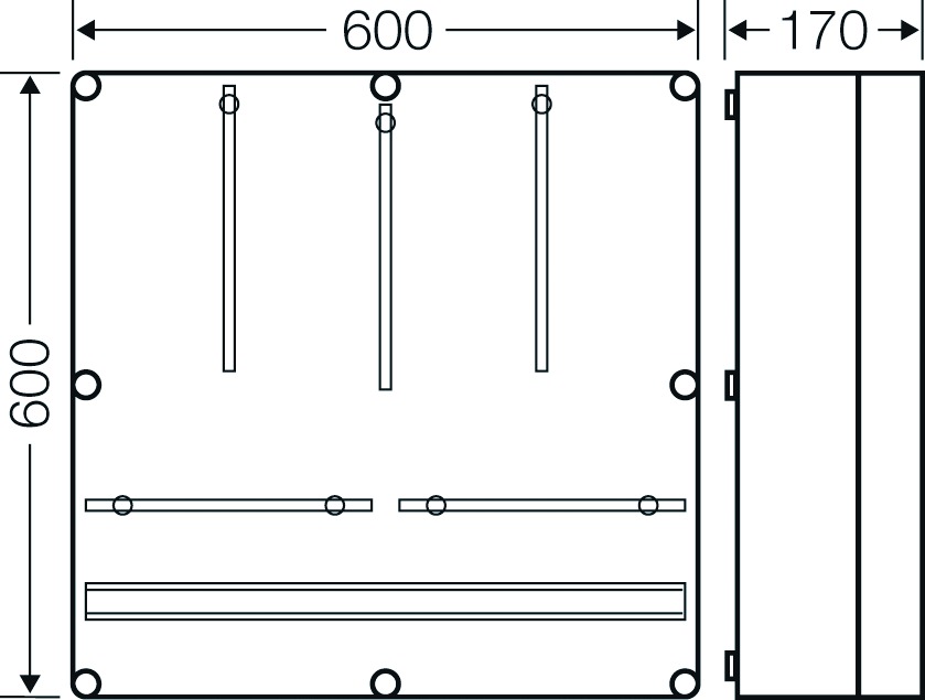 Zählergehäuse Aufb IP65 Kst ET146mm 600x600x170mm Mit Tragschiene