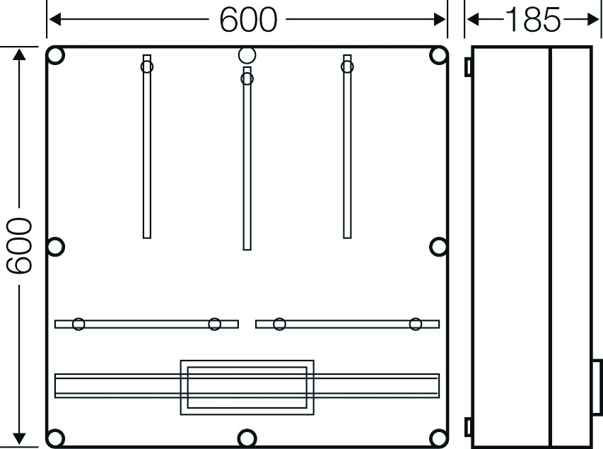 Zählergehäuse Aufb IP65 Kst ET146mm 600x600x185mm Mit Tragschiene Klappd