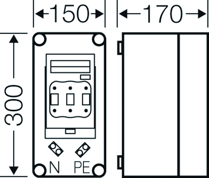 Lasttrenngehäuse NH00 125A 690V IP65 150x170x300mm