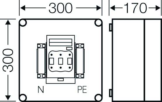 Lasttrenngehäuse NH00 125A 690V IP65 300x170x300mm