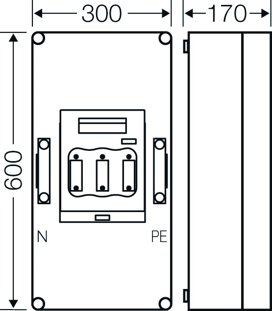 Lasttrenngehäuse NH1 250A 690V IP65 300x170x600mm