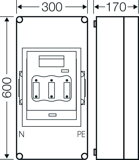 Lasttrenngehäuse NH2 400A 690V IP65 300x170x600mm