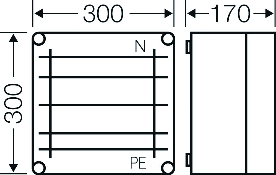 Sammelschienengehäuse Kst 250A 5p IP65 Mit Sammelschiene bestückt 300x300x170mm