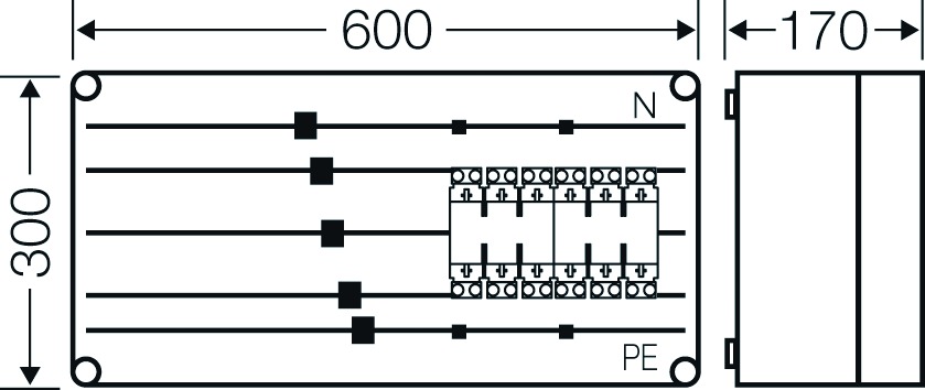 Sicherungsgehäuse 125A IP65 NH00 uni Kst Mit transparentem Deckel 2grp