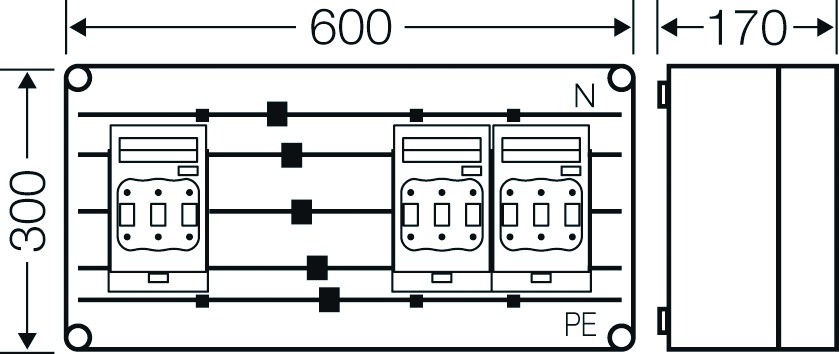 Lasttrenngehäuse NH00 125A 690V IP65 600x170x300mm