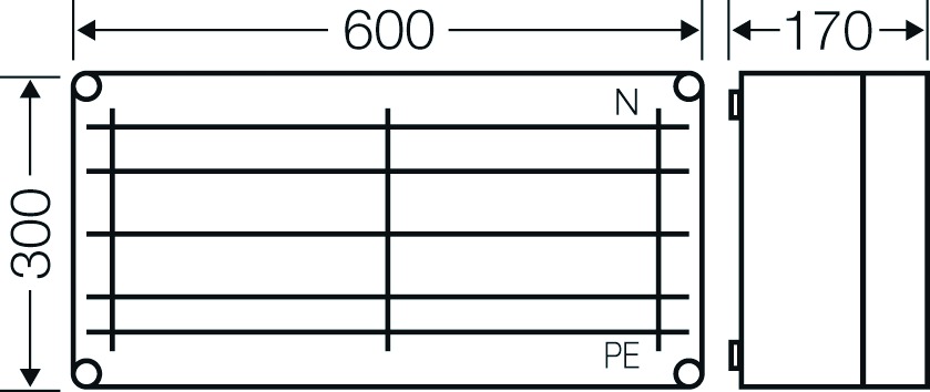 Sammelschienengehäuse Kst 250A 5p IP65 Mit Sammelschiene bestückt 300x600x170mm