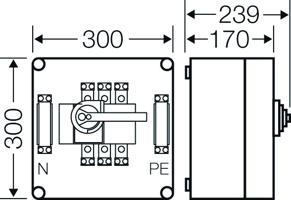 Lasttrenngehäuse 160A 500V 300x239x300mm IP65