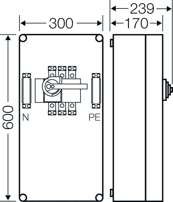 Lasttrenngehäuse 160A 500V 300x170x600mm IP65