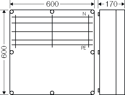 Sammelschienengehäuse Kst 630A 5p IP65 Mit Sammelschiene bestückt 600x600x170mm