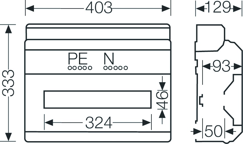 Automatengehäuse AP 1x18TE Kst IP54 REG 403x333x129mm ET93mm