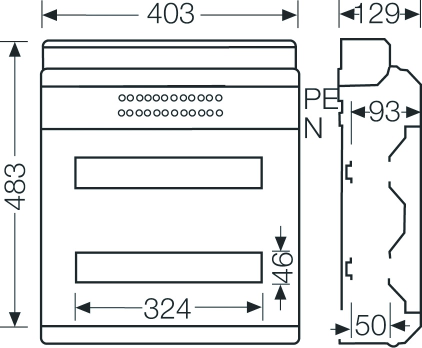 Automatengehäuse AP 2x18TE Kst IP54 REG 403x483x129mm ET93mm