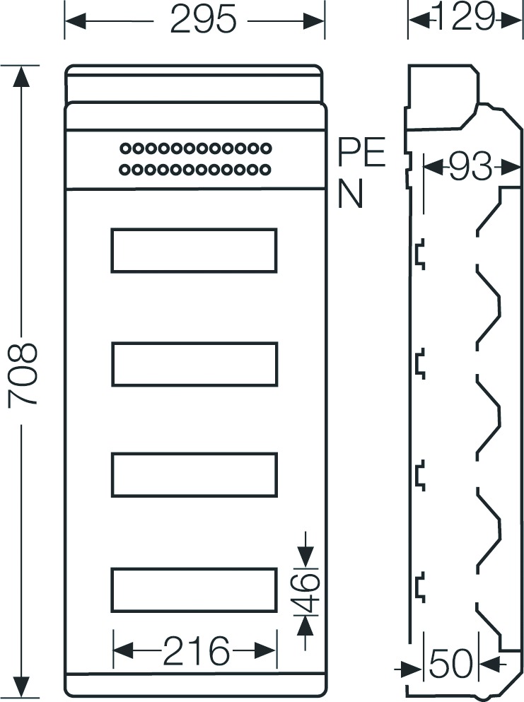 Automatengehäuse AP 4x12TE Kst IP54 REG 295x708x129mm ET93mm