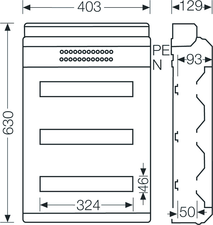 Automatengehäuse AP 3x18TE Kst IP54 REG 403x603x129mm ET93mm